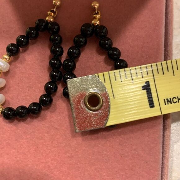 14 karat gold Natural Pearl & Black Onyx Vintage Dangle Earrings.  Rare find - Picture 12 of 12